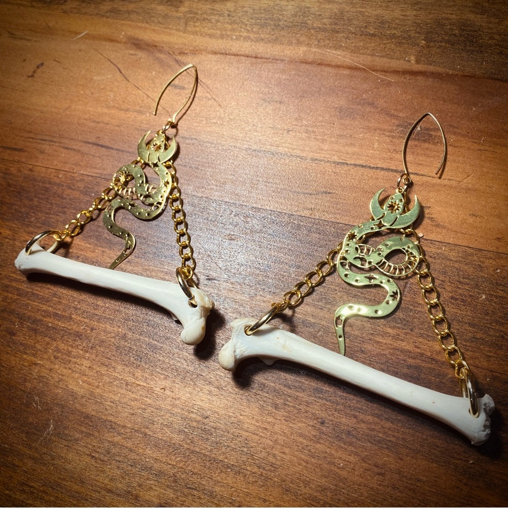 Real Possum Femur Bone Snake Chain Earrings